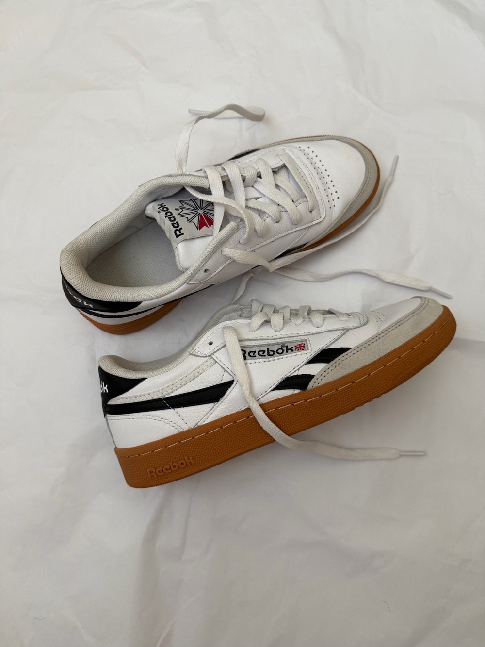 Reebok White, Black & Gum-Trim Low-Top Sneakers